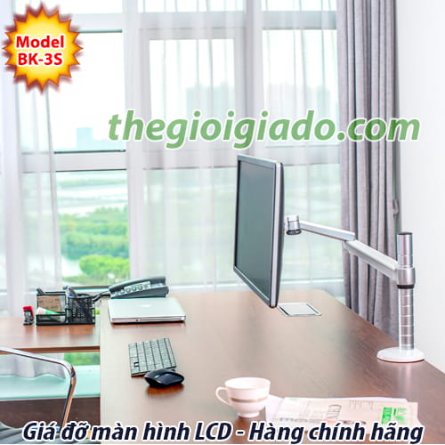 Giá đỡ màn hình LCD ĐƠN trên bàn làm việc loại tay dài 2 khuỷu BK-3S