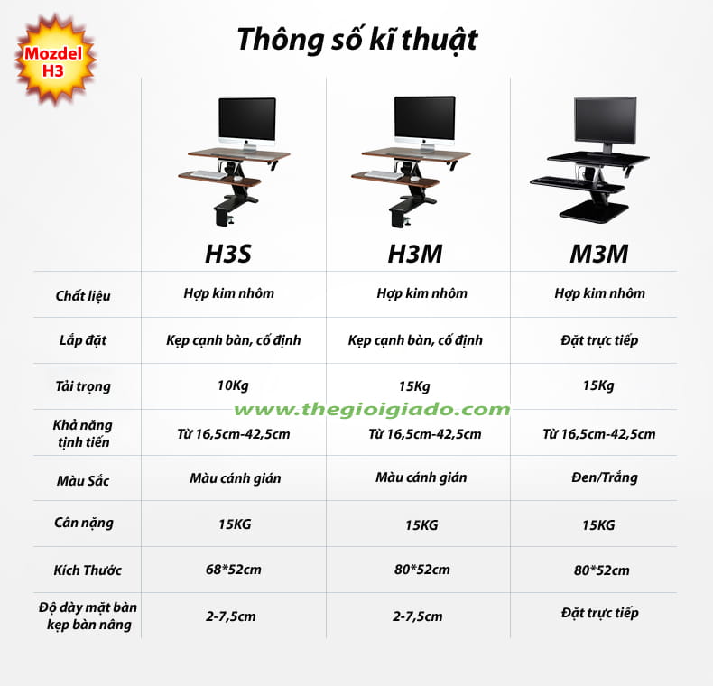 B&agrave;n n&acirc;ng điều chỉnh chiều cao model H3 