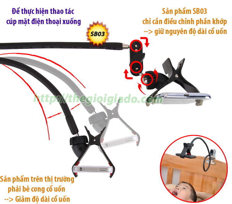Model SB03 - Gi&aacute; đỡ điện thoại,gi&aacute; đỡ Iphone d&ugrave;ng tr&ecirc;n giường