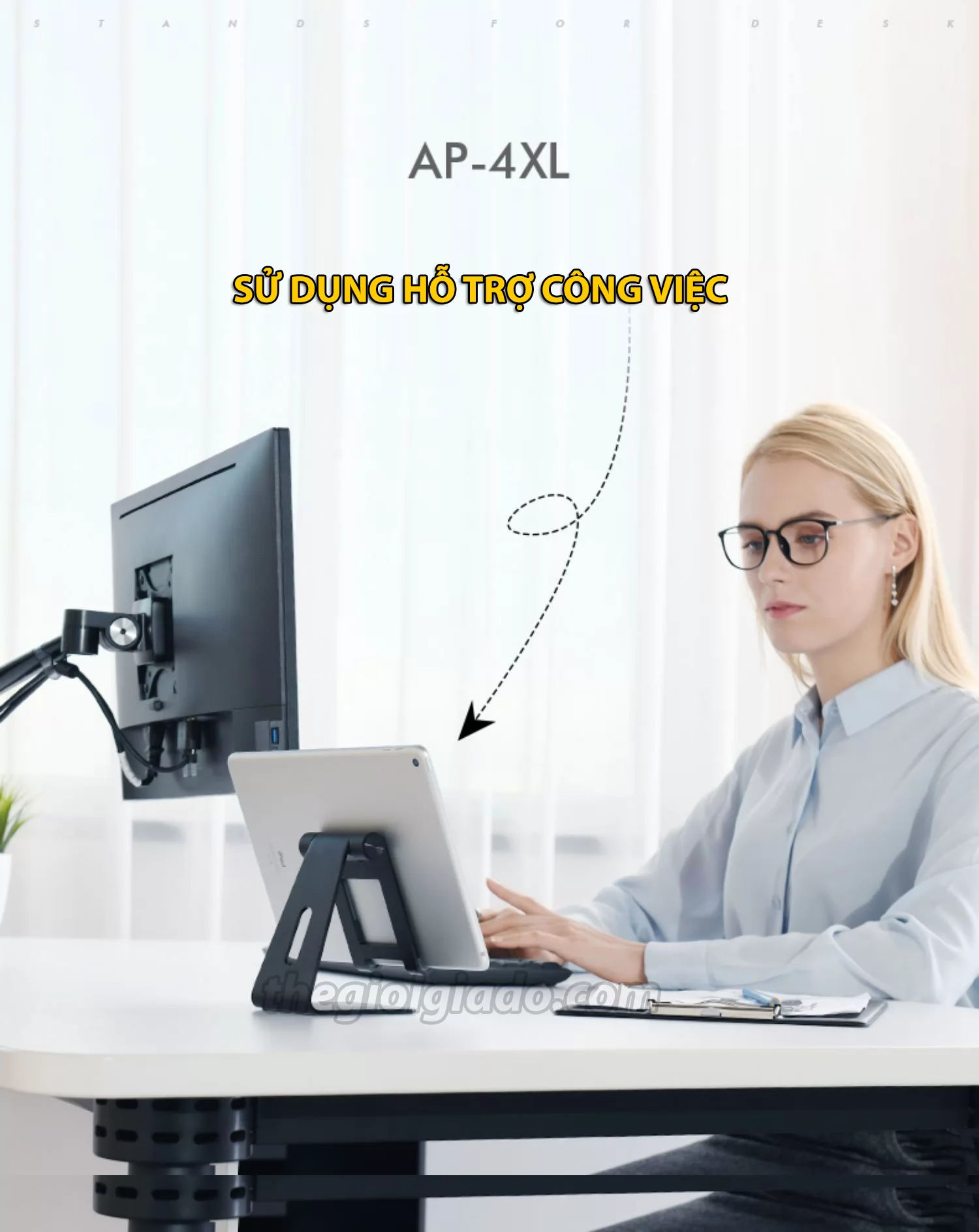 Giá đỡ điện thoại kiêm đỡ máy tính bảng trên bàn làm việc