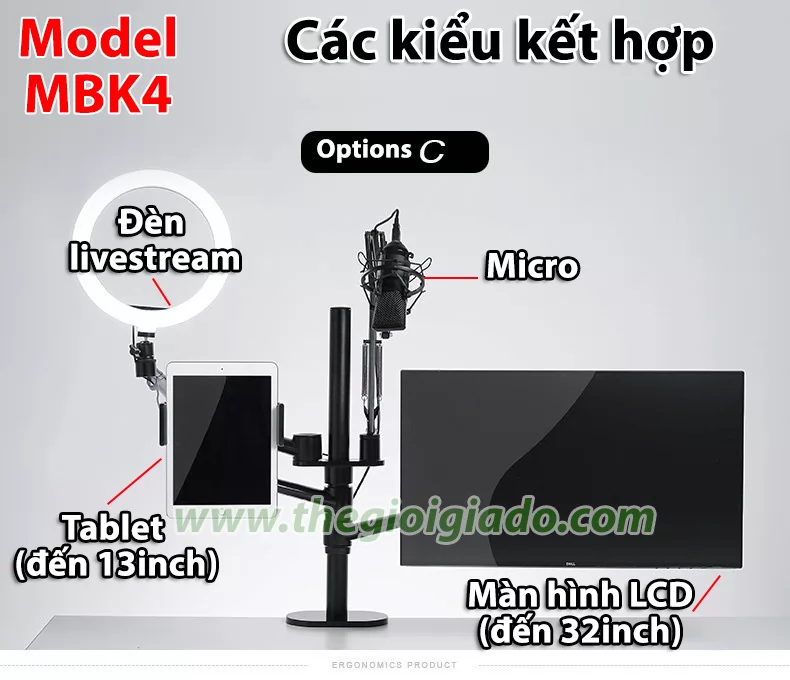 Giá đỡ đèn livestream kiêm giá đỡ laptop và điện thoại Multi MBK4