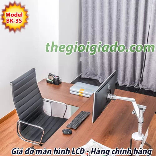 Giá đỡ màn hình LCD ĐƠN trên bàn làm việc loại tay dài 2 khuỷu BK-3S